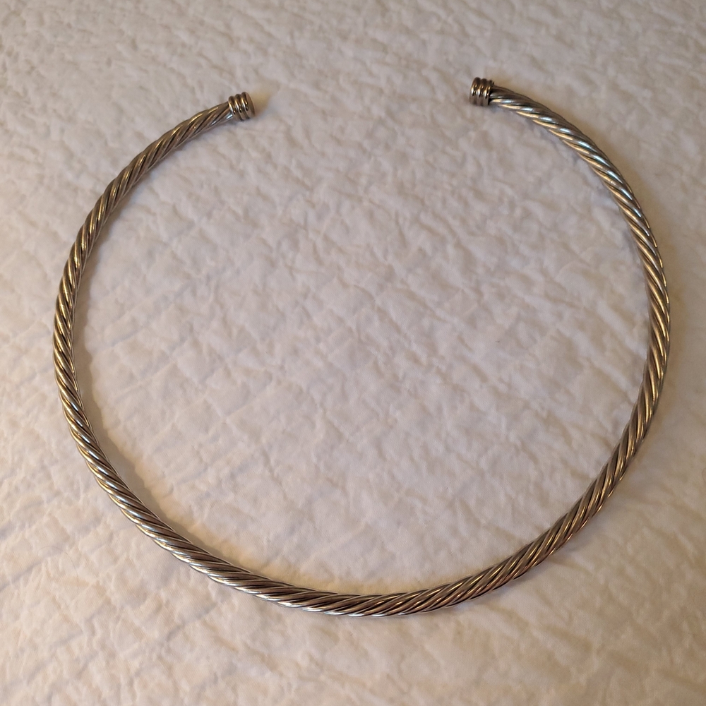 Twisted Cable Choker Silver Toned Edgy Bold Necklace